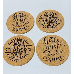Beach Vibes Only and Girls Just Wanna Have Sun Cork Drink Coasters Set of 4